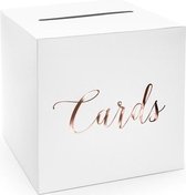 Verjaardag/jubileum enveloppendoos wit/rosegoud Cards 24 cm - Versieringen/decoraties