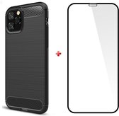 Silicone gel zwart hoesje iPhone 11 Pro met glas screenprotector