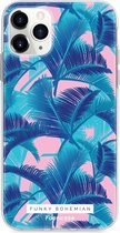iPhone 11 Pro Max hoesje TPU Soft Case - Back Cover - Funky Bohemian / Blauw Roze Bladeren