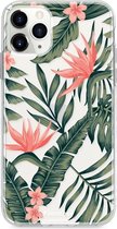 iPhone 11 Pro Max hoesje TPU Soft Case - Back Cover - Tropical Desire / Bladeren / Roze