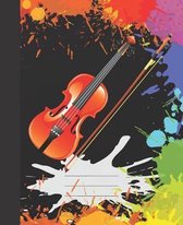 Cool Black Rainbow Splatter Music Violin Strings Blank Composition Wide-ruled blank line School Notebooks