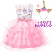 Eenhoorn jurk unicorn jurk eenhoorn kostuum - roze 104-110 (120) prinsessen jurk verkleedjurk + GRATIS haarband