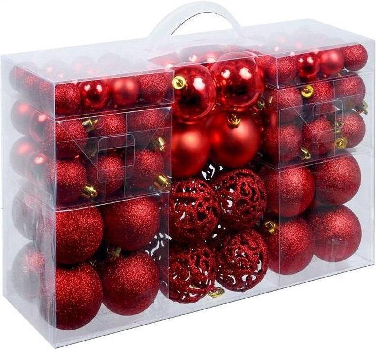 Christmas Gifts Kerstballen Set Rood - 100 Kunststof Kerstballen - Verschillende Afwerkingen - Ø 3/4/6 cm - Merkloos