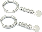 Dielay - Oorringen met Steentjes en Munt - RVS Oorhangers - Ø Ring 15 mm - Hanger 20 mm - Zilverkleurig