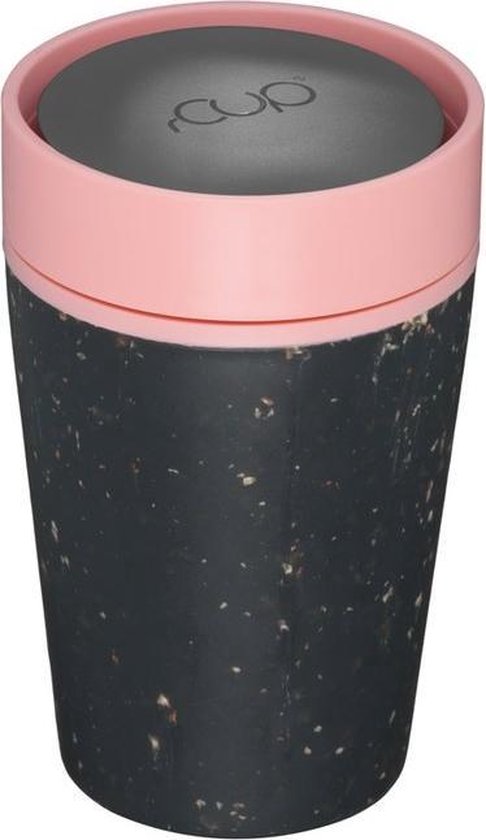 rCUP herbruikbare to go beker van gerecyclede koffiebekers zwart/roze 8oz/227ml - rCup