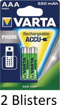 4 Stuks (2 Blisters a 2 st) Varta oplaadbare batterijen AAA, 550 mAh