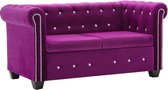 Bankstel 2-zits Fluweel Velvet Paars Chesterfield stijl (Incl FLEECE deken) - Loungebank - Woonkamer bank - Sofa - Tweezitsbank- Zitbank