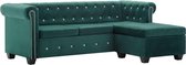 Bankstel 3-zits Fluweel Velvet Groen Chesterfield stijl L-vorm met Longchair (Incl FLEECE deken) - Loungebank - Woonkamer bank - Sofa - Driezitsbank - Zitbank