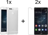 Huawei P9 hoesje siliconen case hoes cover transparant - 2x Huawei P9 Screenprotector