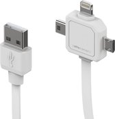 DesignNest Power USB telefoon oplaad kabel - 3 in 1 connector - 1,5 Meter kabel - Wit - Data en Laden