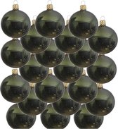 18x Donkergroene glazen kerstballen 8 cm - Glans/glanzende - Kerstboomversiering donkergroen