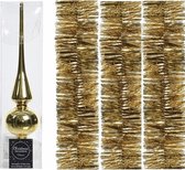 Kerstboomversiering set gouden piek en 3x folieslingers set - Kerstboomversiering goud