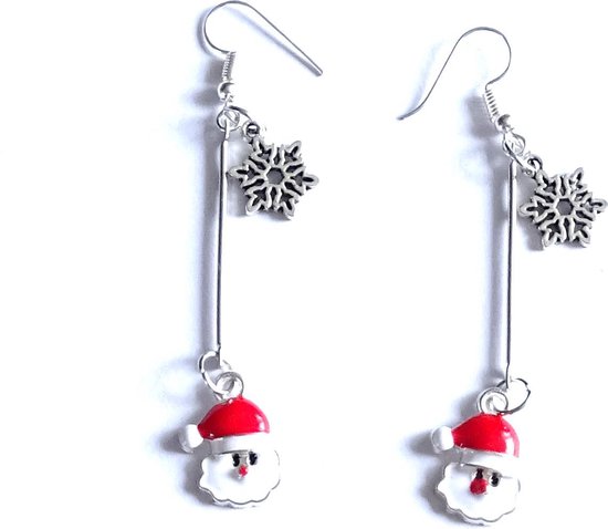 2 Love it Santa Snowflake - Boucles d'oreilles - Boucles d'oreilles pendantes - Noël - Métal - Émail - Longueur 5,3 CM - Rouge - Wit - Couleur argent