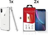 iPhone XR  Telefoonhoesje met 2x Screenprotector | Transparent Siliconen Tpu Smartphone case | Extra Stevige Randen | Gehard Beschermglas