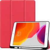 Tablet hoes geschikt voor iPad 2021 / 2020 / 2019 Hoes met Apple Pencil Houder & Auto Sleep/Wake functie - Tri-Fold book Case - 10.2 inch - Rood