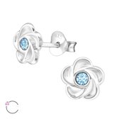 Joy|S - Zilveren bloem Swarovski blauw oorbellen roos