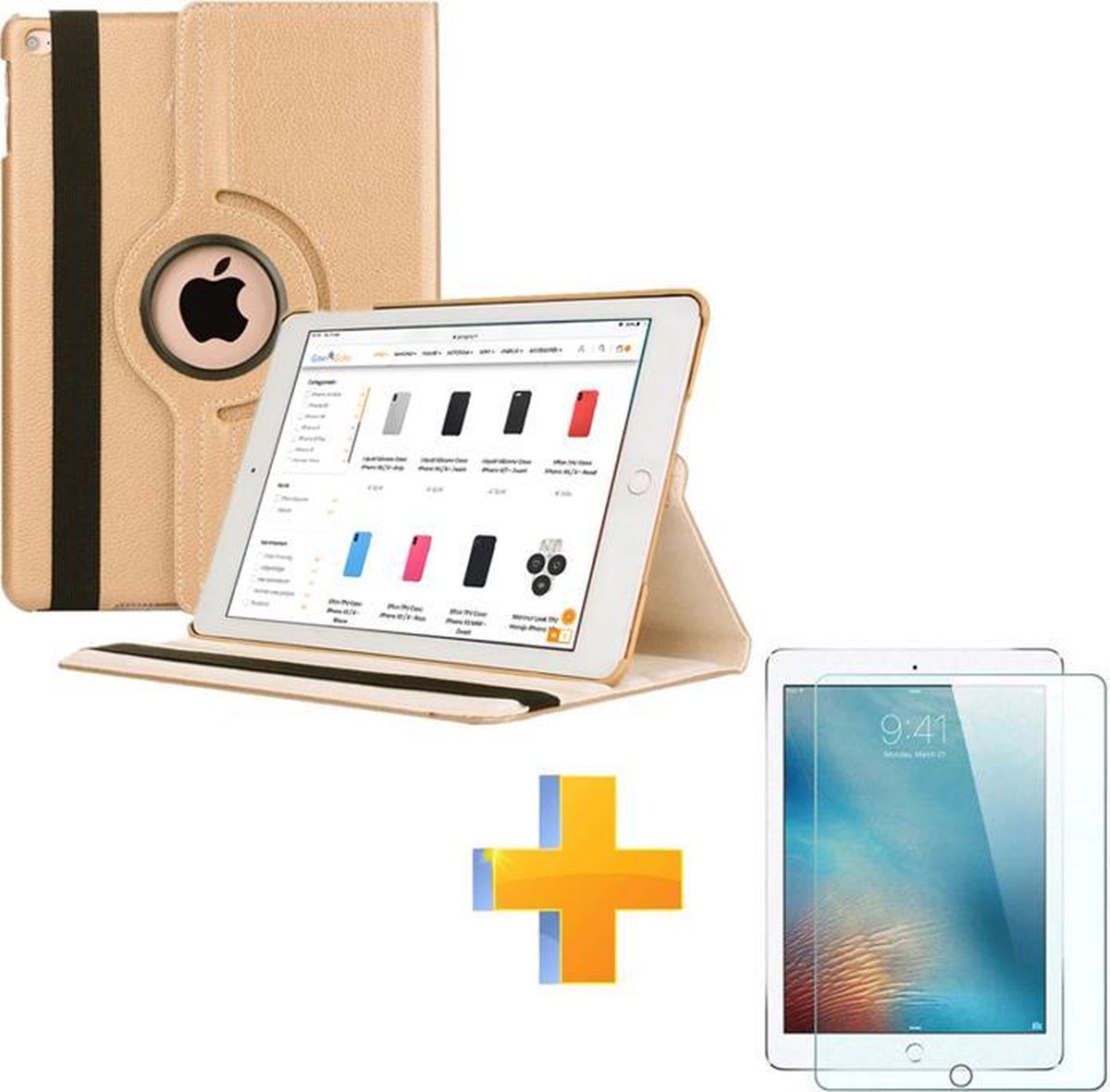 GsmGuru 360 Graden Draaibaar Hoes Goud Voor iPad 10.2 (2019) + Gehard Glas Screenprotector