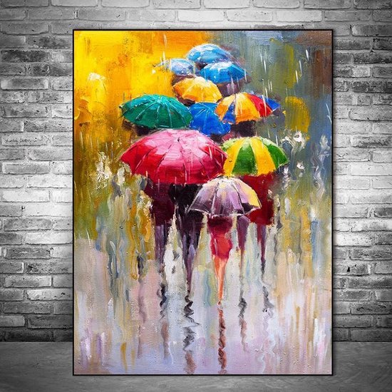Canvas Schilderij * Paraplu's in de Regen Abstract * - Kunst aan je Muur -  Abstract... | bol.com