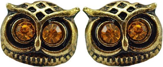 Rhylane - Clips d'oreilles chouette - Vintage Bronze & pierres jaunes - Boucles d'oreilles Fashion - Femmes - Boucles d'oreilles - 10 par 9 mm