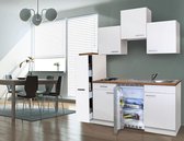 Goedkope keuken 180  cm - complete kleine keuken met apparatuur Luis - Wit/Wit - elektrische kookplaat  - koelkast          - mini keuken - compacte keuken - keukenblok met apparatuur
