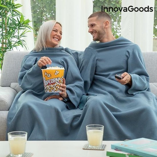 Dagelijks Appartement schreeuw Faboulazy Dubbele Fleece deken met mouwen voor 2 personen - Dubbel - 180 x  160 cm - Blauw | bol.com