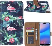 Fonu Boekmodel hoesje Flamingo's Huawei P30