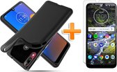 Motorola Moto E6 Plus Hoesje - Siliconen Backcover + Tempered Glass - Zwart