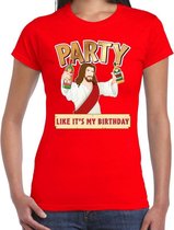 Fout kerst t-shirt rood - party Jezus - Party like its my birthday voor dames - kerstkleding / christmas outfit XS
