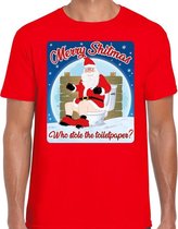 Fout Kerstshirt / t-shirt  - Merry shitmas who stole the toiletpaper - rood voor heren - kerstkleding / kerst outfit S