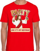 Fout kerst t-shirt rood - party Jezus - Party like its my birthday voor heren - kerstkleding / christmas outfit L