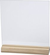 Glazen plaat met houten voet, afm 15,5x15,5 cm, dikte 28 mm, 10 sets
