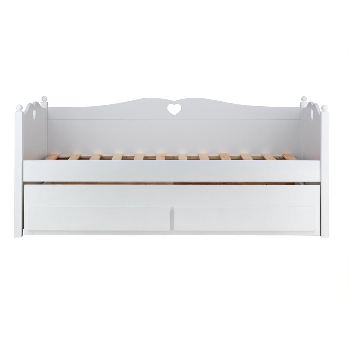 Lilli Furniture - Bedbank met uitschuifbaar logeerbed en 2 lades - inclusief 2 lattenbodems - 90x200cm - wit