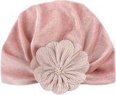 Tulband Baby Velvet Bloem Oud Roze Mutsje Pink