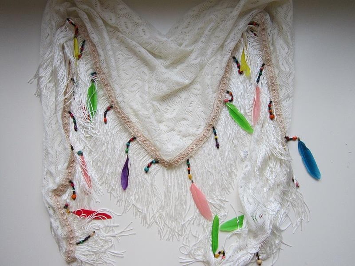 Boho / Ibiza zomer sjaal, ecru kant, driehoek sjaal 150 x 40 cm | bol.com