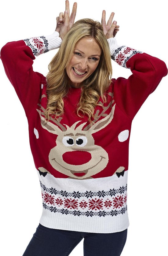 Foute Kersttrui Dames & Heren - Christmas Sweater "Rudolf" - Kerst trui Mannen & Vrouwen Maat L