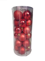 Totally Christmas | Kerstbal 6 cm | Kerstballen | Mix Koker | 24 stuks | Rood