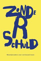 Boek met grote blauwe letters 'ZONDERSCHULD' op een gele achtergrond. Ondertitel: Woestijnvaders over vernieuwd leven.