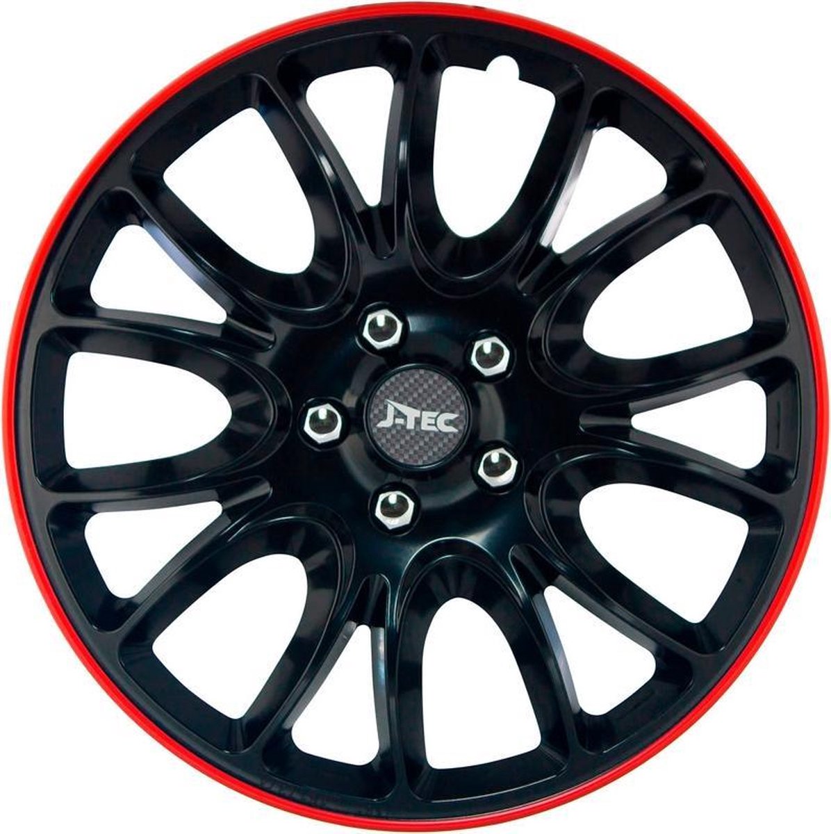 4-Delige J-Tec Wieldoppenset Hero GTR 13-inch zwart/rode rand