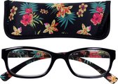 Lilly&June Leesbril Zwart met Transparant Bloemmotief +1.5 - Met Bijpassend Etui
