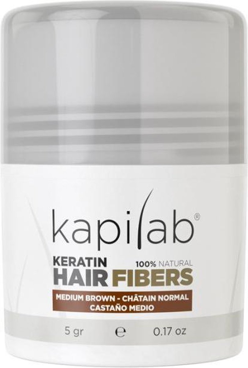 Kapilab Keratine Volumepoeder Middenbruin - Geeft volume aan het haar - Verbergt haaruitval - 100% natuurlijk - 5 gram