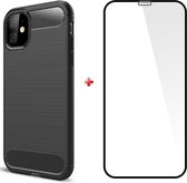 Silicone gel zwart hoesje iPhone 11 met glas screenprotector