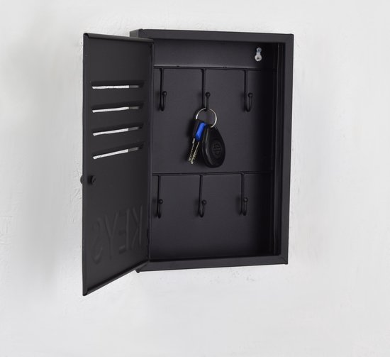 Locker sleutelkastje - zwart - van metaal - 30 x 23 x 9 cm