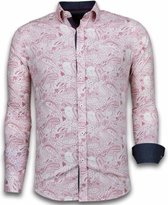 Italiaanse Overhemden - Slim Fit Overhemd - Blouse Allover Flower Pattern - Rood