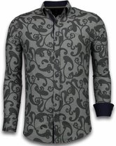Italiaanse Overhemden - Slim Fit Overhemd - Blouse Baroque Pattern - Bruin