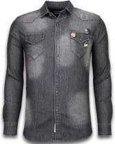 Denim Shirt - Spijkerblouse Slim Fit - 3 Buttons - Grijs