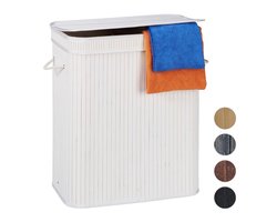 Wasmand - 95 l - 2 vakken - bamboe - wit