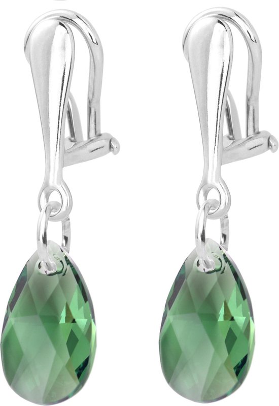 1790 Oorclips Swarovski Kristal Druppel Groen - Sterling Zilver - 3,5 cm