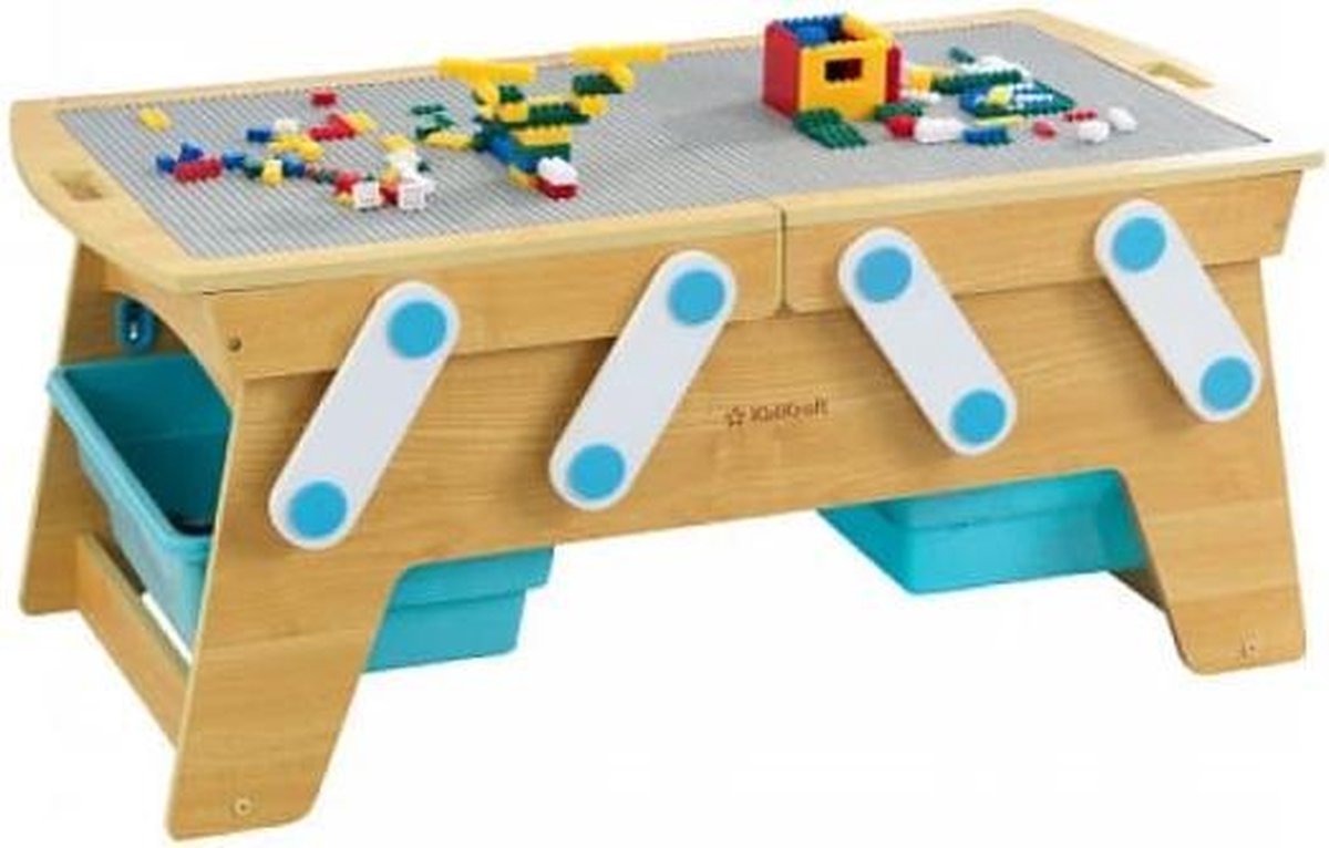 KidKraft Building Bricks Houten Speel- en opbergtafel, kan gebruikt worden met Lego, Duplo en MegaBlocks