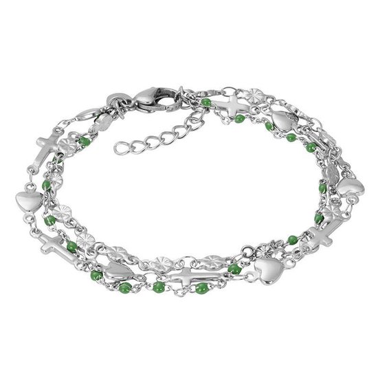 iXXXi Armband Ghana Green Beads Zilverkleurig - Maat 17-20 cm