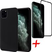 iphone 11 pro hoesje - iphone 11 pro case zwart liquid siliconen - hoesje iphone 11 pro apple - iphone 11 pro hoesjes cover hoes - 1x iphone 11 pro screenprotector glas tempered gl